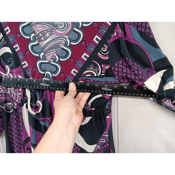 Bisou Bisou Dress Women's SZ 6 Stretch V-Neck High Waist Puff Sleeves Paisley EC - Picture 13 of 16